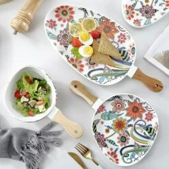 READCLY-Assiette à Steak Avec Manche En Bois Feuille Pan Feuille Pan Steak Plat Pour Pizza Pâtes Salade -Four à pizza Soldes 2022 66651613 4