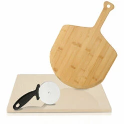 TolleTour Pierre à Pizza 1.5 Cm épaisseur Pierre à Pain Rectangle Pelle à Pizza En Bois Cuisson Au Four Flammèches Spatule Pizza En Bois - Kaki