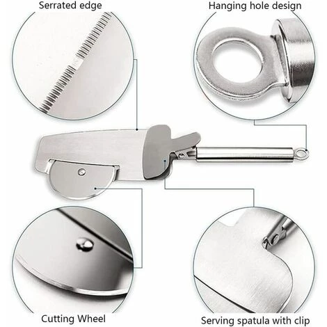 TANèTUE Roue à Pizza, Couteau à Pizza Multifonction 4 En 1, Coupe-pizza En Acier Inoxydable De Qualité Alimentaire, Pelle à Pizza, Passe Au Lave-vaisselle 4 TANèTUE Roue à Pizza, Couteau à Pizza Multifonction 4 En 1, Coupe-pizza En Acier Inoxydable De Qualité Alimentaire, Pelle à Pizza, Passe Au Lave-vaisselle – Image 2