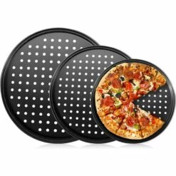 OYLDA Plaque à Pizza En Acier Avec Trous, 9, 11 Et 12 Pouces, Antiadhésive (3 Pièces)