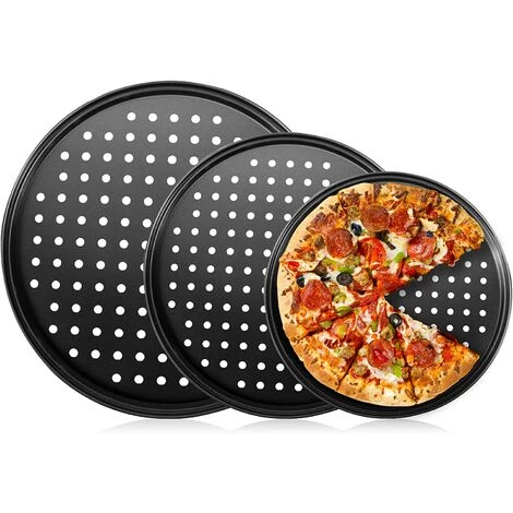 OYLDA Plaque à Pizza En Acier Avec Trous, 9, 11 Et 12 Pouces, Antiadhésive (3 Pièces) 3 OYLDA Plaque à Pizza En Acier Avec Trous, 9, 11 Et 12 Pouces, Antiadhésive (3 Pièces)