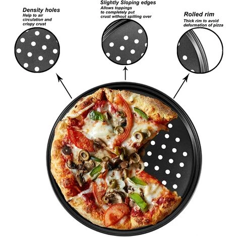 OYLDA Plaque à Pizza En Acier Avec Trous, 9, 11 Et 12 Pouces, Antiadhésive (3 Pièces) 5 OYLDA Plaque à Pizza En Acier Avec Trous, 9, 11 Et 12 Pouces, Antiadhésive (3 Pièces) – Image 3